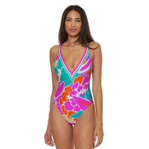 Trina Turk Amalfi Plunge One Piece Swimsuit Size 8 New